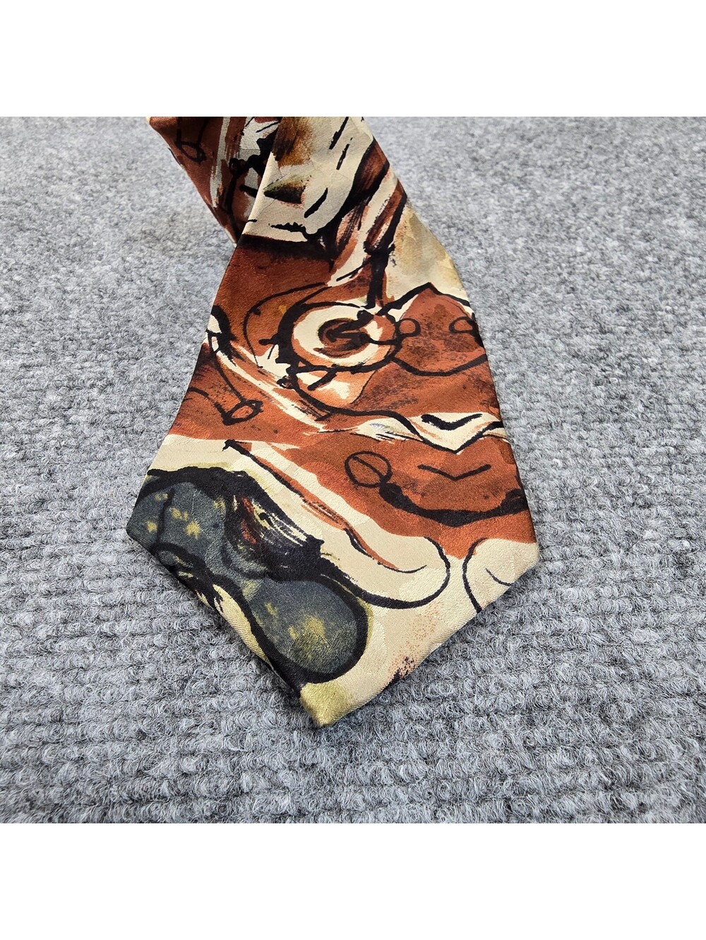 Collection Privee Silk Tie Abstract Brown Cream Made in Canada 58 x 3.75